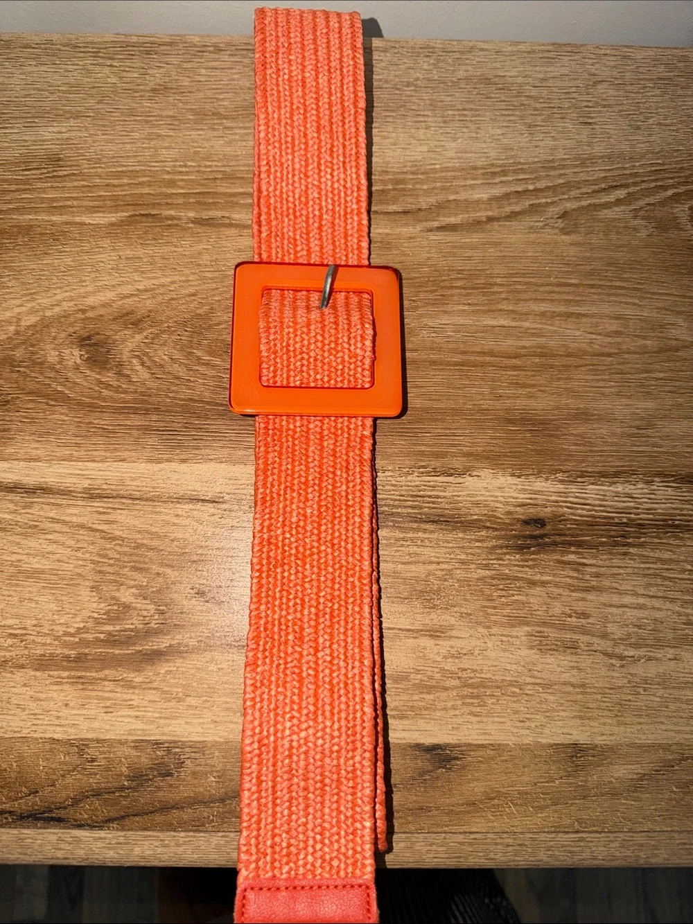 Orange Woven Waist Belt with Square Buckle
